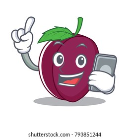 With phone plum character cartoon style