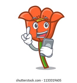 With phone poppy flower character cartoon