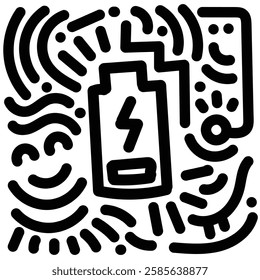 Phone power supply black and white doodle. Simple illustration. Hand drawn doodle for sticker, postcard, wallpaper, mural, fabric, prints, wall decor, clothing, etc