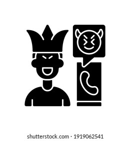 Phone Pranking Black Glyph Icon. Telephone Phony, Hoax , Crank Call. Joke And Trick For Fun. Offensive Comments. Fake Call. Silhouette Symbol On White Space. Vector Isolated Illustration