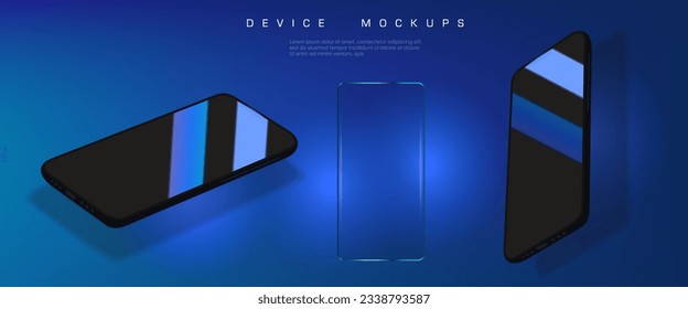 Phone presentation with black screen. Stylish smartphone with protective glass. Mockup for your modern smartphone advertisement. Realistic vector 3D gadget model