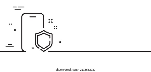 Phone protect line icon. Smartphone shield sign. Safe cellphone symbol. Minimal line illustration background. Phone protect line icon pattern banner. White web template concept. Vector