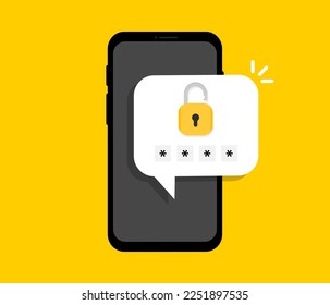 Phone protected password. Authentication on smartphone. Verification code by phone. Notification with a security code for secure login or sign in. Vector