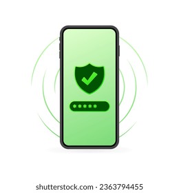 Phone protection. Flat, green, screen shield, screen lock, phone protection. Vector illustration