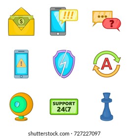 Phone protection icons set. Cartoon set of 9 phone protection vector icons for web isolated on white background