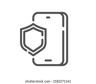 Phone Protection Line Icon. Smartphone Or Cellphone Antivirus Sign. Mobile Accessories Symbol. Quality Design Element. Linear Style Phone Protection Icon. Editable Stroke. Vector