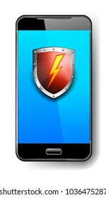 Phone Protection Red Shield with Lightning Bolt Safeguard Icon, Symbol