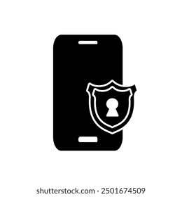 Signo de estilo lineal del escudo de protección del teléfono para el concepto y el Diseño web móviles.