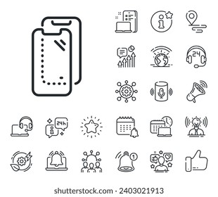 Phone protection sign. Place location, technology and smart speaker outline icons. Smartphone glass line icon. Mobile device symbol. Smartphone glass line sign. Vector