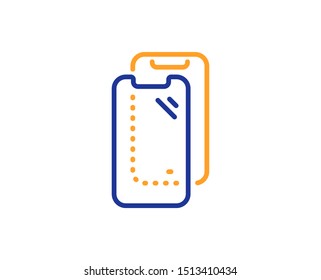 Phone protection sign. Smartphone glass line icon. Mobile device symbol. Colorful outline concept. Blue and orange thin line smartphone glass icon. Vector