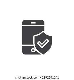 Phone protection vector icon. filled flat sign for mobile concept and web design. Cellphone and shield glyph icon. Symbol, logo illustration. Vector graphics