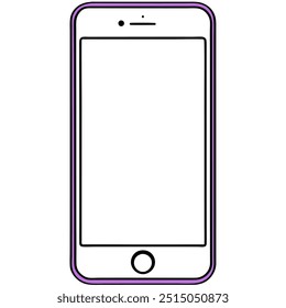 A phone with a purple case is shown on a white background. The phone is empty and has no content on it