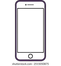 A phone with a purple case is shown on a white background. The phone is empty and has no content on it