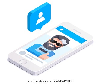 Phone and push notifications. Vector phone and social network. New friend, new follower notification.

