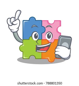 With phone puzzle character cartoon style