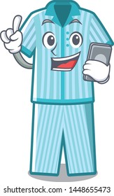 With phone pyjamas isolated on in the character