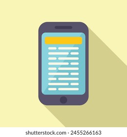 Phone reading book icon flat vector. Learn media dictionary. Online screen