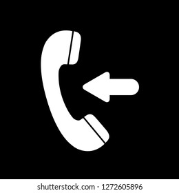 Phone (received call) icon in white color on a black background. Editable vector file (eps). Symbol for use in website design, mobile app, user interface and everything.