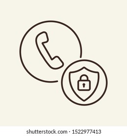 Phone receiver and closed padlock line icon. Mobile, call, defense. Data protection concept. Vector illustration can be used for topics like information, protection, internet