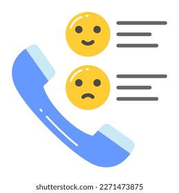 Phone receiver with emojis showing concept of phone call survey vector