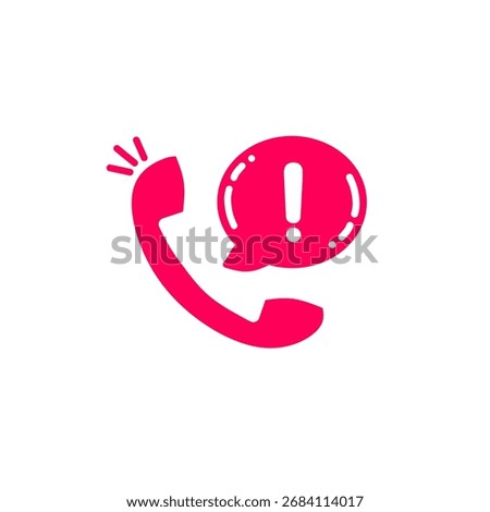 phone receiver with an exclamation mark inside a chat bubble. Concept of emergency call, urgent communication, warning, alert, and hotline service.