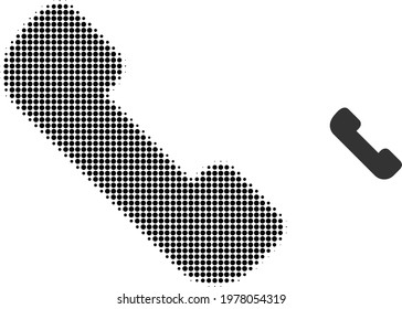 Phone receiver halftone dotted icon illustration. Halftone pattern contains circle pixels. Vector illustration of phone receiver icon on a white background.