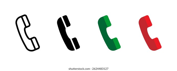 Phone receiver icon. Classic telephone handset in various styles and colors vector illustration. Symbol for call, support and communication services sign. Connection and contact pictogram.