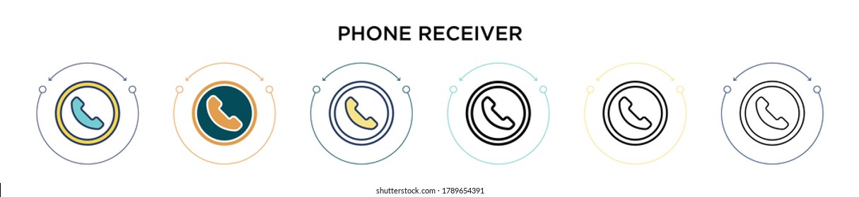 Phone receiver icon in filled, thin line, outline and stroke style. Vector illustration of two colored and black phone receiver vector icons designs can be used for mobile, ui, web