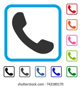 Phone Receiver icon. Flat grey pictogram symbol inside a light blue rounded squared frame. Black, gray, green, blue, red, orange color versions of Phone Receiver vector.