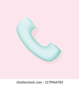 Phone receiver icon on pink background. Element for support, communication, smartphone call, messenger app interface. Cartoon plasticine design. Vector illustration