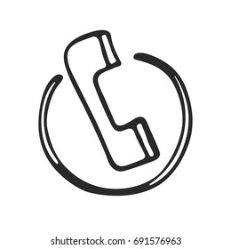 Phone receiver icon. The symbol is drawn in sketch style. Isolated icon of phone receiver on white background
