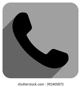 Phone Receiver long shadow vector icon. Style is a flat phone receiver iconic symbol on a gray square background.