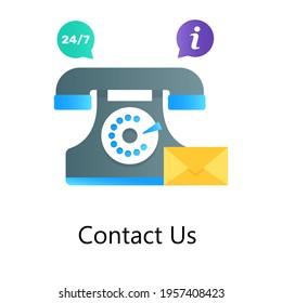 Phone receiver with message, contact us flat gradient vector