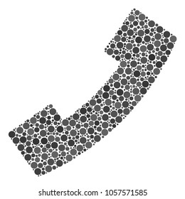 Phone Receiver mosaic of circle dots in different sizes and color tones. Round dots are united into phone receiver vector collage. Vector illustration.