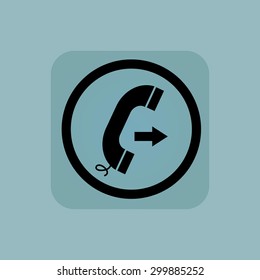 Phone receiver and right arrow in circle, in square, on pale blue background