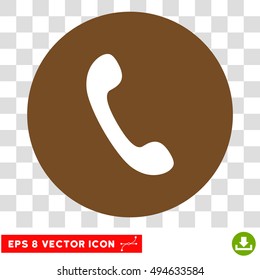 Phone Receiver round icon. Vector EPS illustration style is flat iconic bicolor symbol, white and brown colors, transparent background.