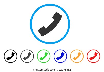 Phone Receiver rounded icon. Style is a flat phone receiver gray symbol inside light blue circle with black, gray, green, blue, red, orange versions. Vector designed for web and software interfaces.