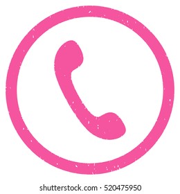 Phone Receiver rubber seal stamp watermark. Icon vector symbol with grunge design and dirty texture. Scratched pink ink sign on a white background.