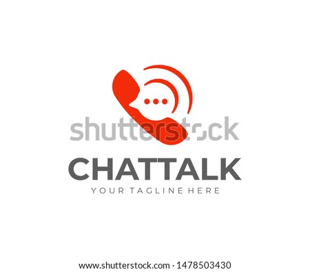 Phone receiver with speech bubble logo design. Retro telephone handset with message vector design. Messenger logotype