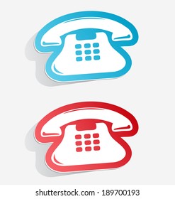 Phone with receiver stickers blue pink green.  Isolated vector illustration icon
