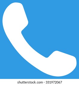 Phone Receiver vector icon. Style is flat symbol, white color, rounded angles, blue background.