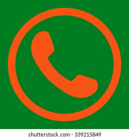 Phone Receiver vector icon. Style is flat rounded symbol, orange color, rounded angles, green background.