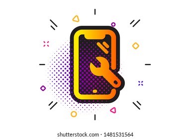 Phone recovery sign. Halftone circles pattern. Smartphone repair icon. Mobile device symbol. Classic flat smartphone repair icon. Vector