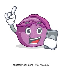 With phone red cabbage character cartoon