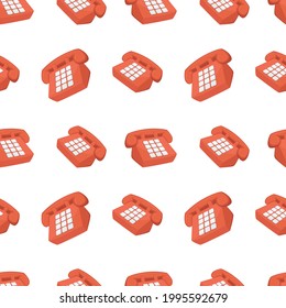 Phone Red Icon Emoji Pattern. Classic Seamless Background Symbols. Doodle Emoticon Illustration Design Vector.
