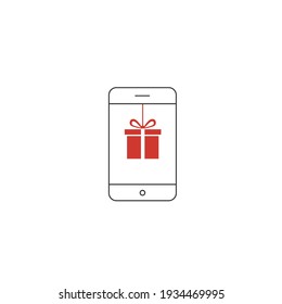Phone with red present box gift give away