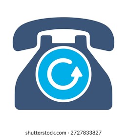 Phone redial icon blue flat vector design telephone loop symbol call back repeat contact graphic element sign