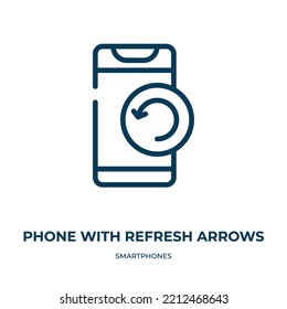 Phone with refresh arrows icon. Linear vector illustration from smartphones collection. Outline phone with refresh arrows icon vector. Thin line symbol for use on web and mobile apps, logo, print 
