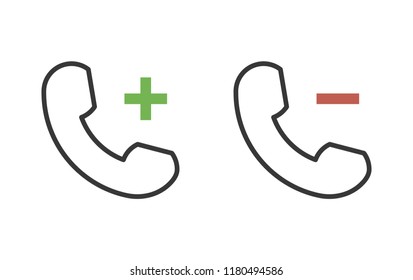 Phone related functions with minus and plus signs for remove, add, decrease, increase, withdraw feature. Vector thin line icon
