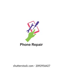 Condición de reparación del teléfono con la ilustración del logotipo de la mano táctil